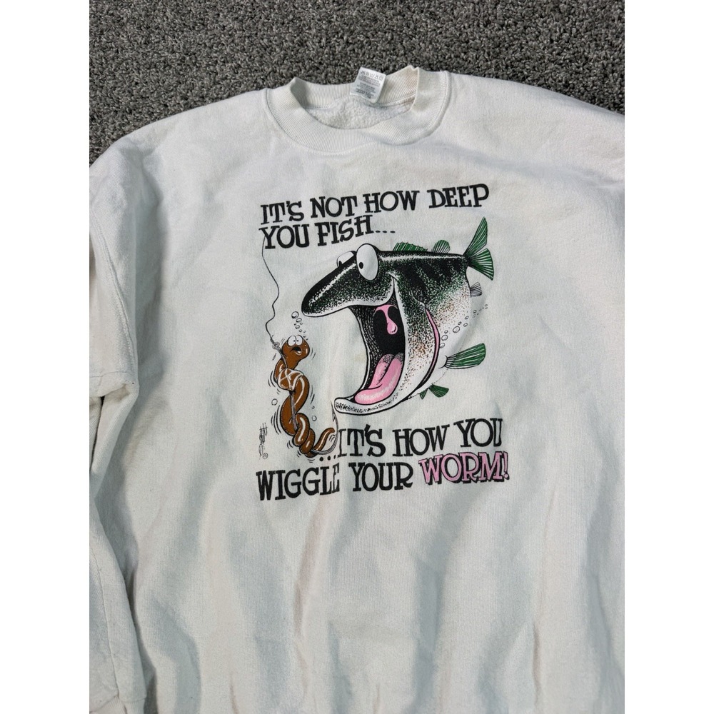 Vintage 90s Fishing Comedy Sweatshirt Men's Size XL White - Picture 3 of 8